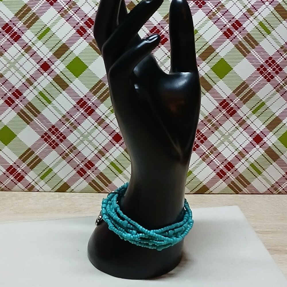 Handmade Turquoise Tone Beaded Bracelet w/ Sunflower Pendant Fashion Jewelry #48 - Picture 4 of 8